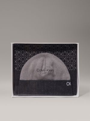 seasonal mono grey logo scarf and beanie gift set for men calvin klein