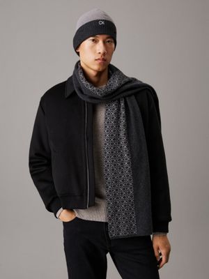 seasonal mono grey logo scarf and beanie gift set for men calvin klein