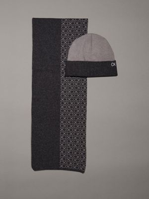 grey logo scarf and beanie gift set for men calvin klein