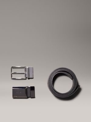 ck black smooth 2 buckle leather belt gift set for men calvin klein