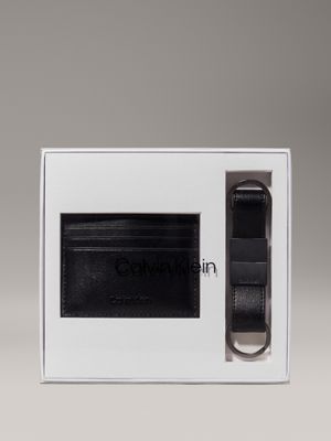 ck black palmellato leather cardholder and keyfob gift set for men calvin klein