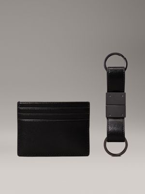 ck black palmellato leather cardholder and keyfob gift set for men calvin klein