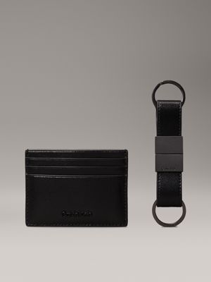 black leather cardholder and keyfob gift set for men calvin klein