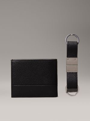 ck black pebble and smooth leather wallet and keyfob gift set for men calvin klein