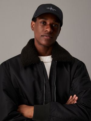 black twill cap with warm fleece for men calvin klein jeans