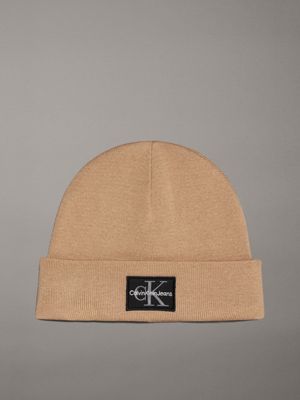 beige knit beanie for men calvin klein jeans