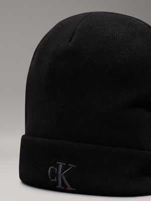 black wool blend beanie for men calvin klein jeans