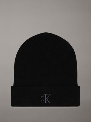 black wool blend beanie for men calvin klein jeans