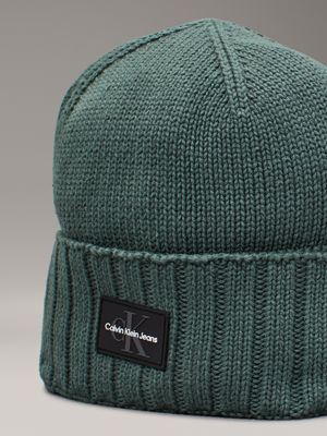 green palm knit beanie for men calvin klein jeans