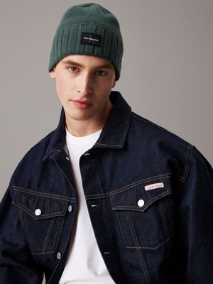 green palm knit beanie for men calvin klein jeans