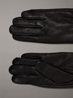 black leather touchscreen gloves for men calvin klein jeans