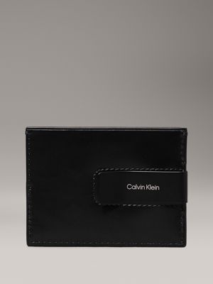 black leather money clip cardholder for men calvin klein