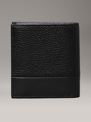 ck black pebble and smooth leather rfid trifold wallet for men calvin klein