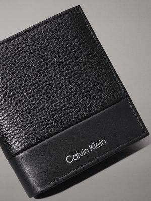 ck black pebble and smooth leather rfid trifold wallet for men calvin klein