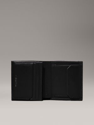 ck black pebble and smooth leather rfid trifold wallet for men calvin klein