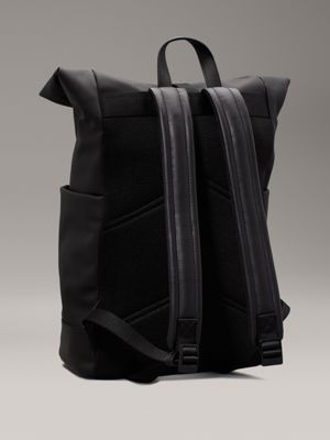 ck black texured roll top backpack for men calvin klein