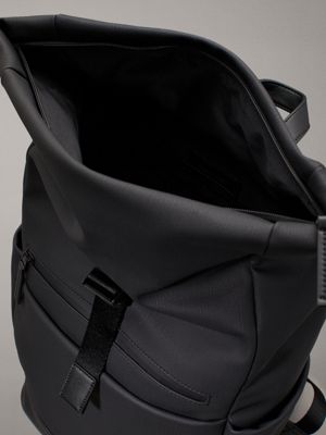 ck black texured roll top backpack for men calvin klein