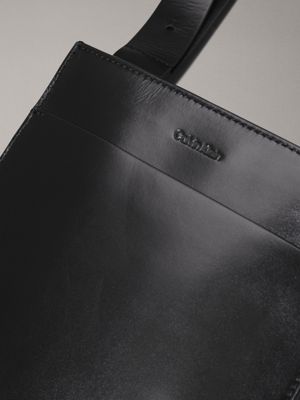 ck black leather flat leather crossbody bag for men calvin klein