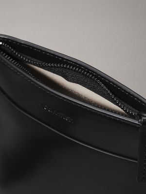 ck black leather flat leather crossbody bag for men calvin klein