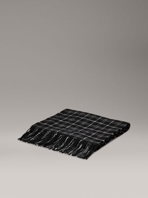 ck black mini check aop wool scarf for men calvin klein