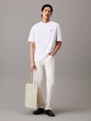 bone white canvas pinched tote bag for men calvin klein