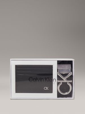 ck black smooth leather cardholder and belt gift set for men calvin klein