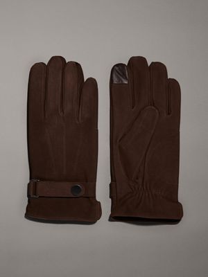 black leather touchscreen gloves for men calvin klein