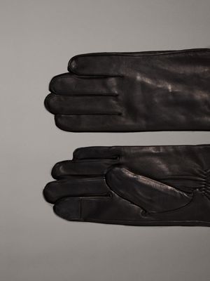 ck black leather touchscreen gloves for men calvin klein