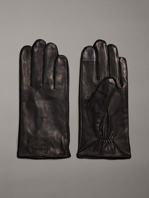 black leather touchscreen gloves for men calvin klein