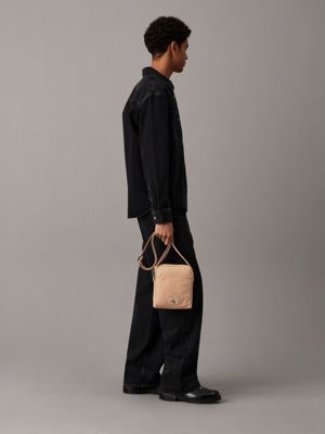 beige reporter bag for men calvin klein jeans