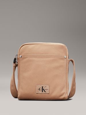 beige reporter bag for men calvin klein jeans