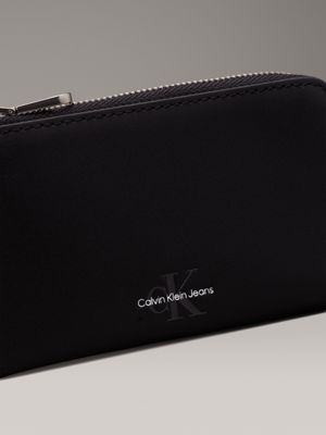 black leather zip pouch with keyring for men calvin klein jeans