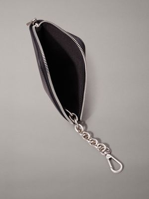 black leather zip pouch with keyring for men calvin klein jeans