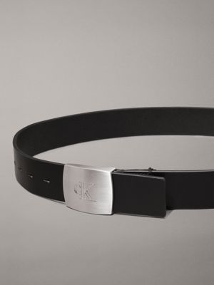 black leather plaque buckle belt for men calvin klein jeans