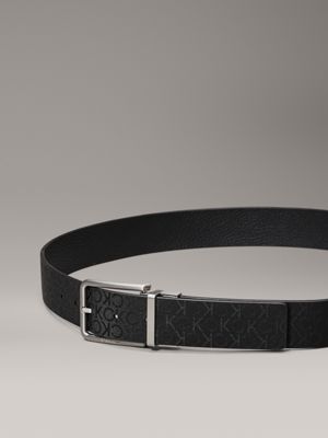 black pb/black twill mono leather reversible logo belt for men calvin klein