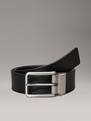 cintura double-face in pelle con logo black pb/black twill mono da uomini calvin klein