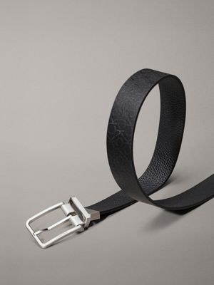 cintura double-face in pelle con logo black pb/black twill mono da uomini calvin klein