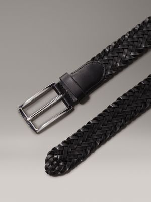 black braided braided leather belt for men calvin klein