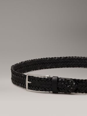 black braided braided leather belt for men calvin klein