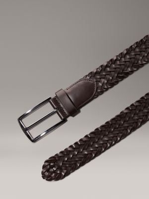 dark brown braided braided leather belt for men calvin klein