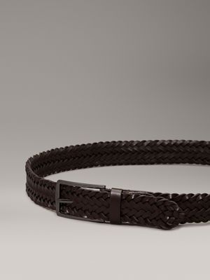 dark brown braided braided leather belt for men calvin klein