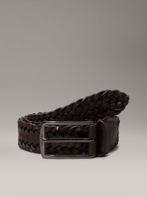 brown braided leather belt for men calvin klein