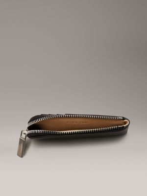 cartera de piel con cremallera en el contorno pvh black de hombres calvin klein