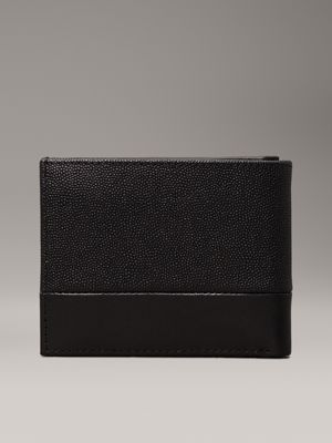 black caviar grain/smooth leather billfold wallet for men calvin klein