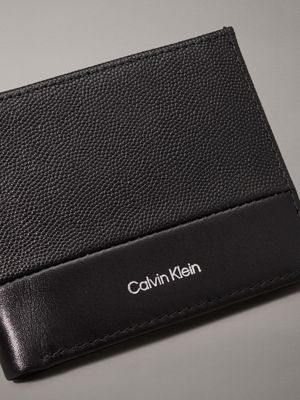 black caviar grain/smooth leather billfold wallet for men calvin klein