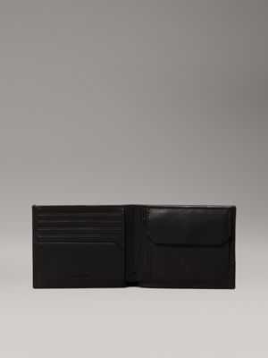 black caviar grain/smooth leather billfold wallet for men calvin klein