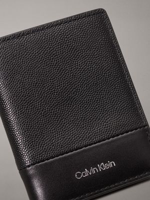 black caviar grain/smooth leather slimfold wallet for men calvin klein