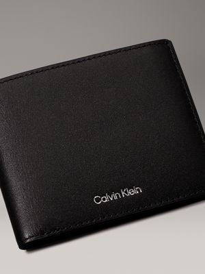 pvh black leather billfold wallet for men calvin klein