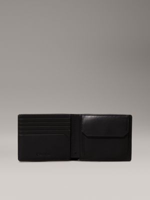 pvh black leather billfold wallet for men calvin klein