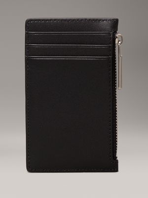 pvh black leather cardholder with zip for men calvin klein